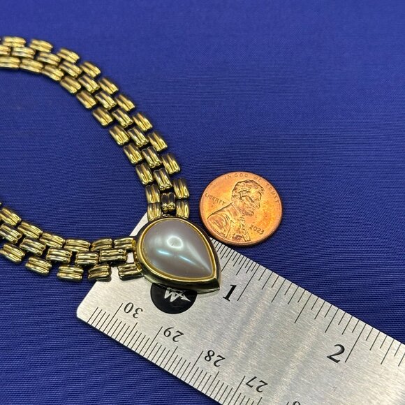 VTG Marvella Gold-Tone Chain Faux Pearl Accent Choker Necklace - Picture 7 of 12